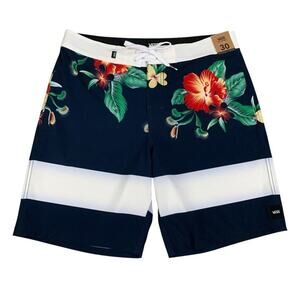 Vans Board Shorts Mens 30 Navy Floral Drawstring 19 Inch Outseam Swim Surf